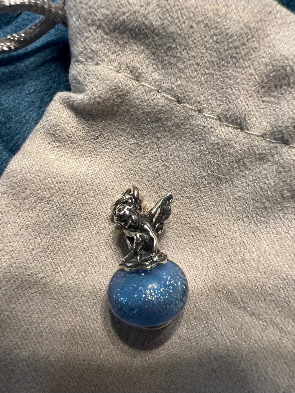 James Avery retired Heavenly Angel  blue glass art finial charm
